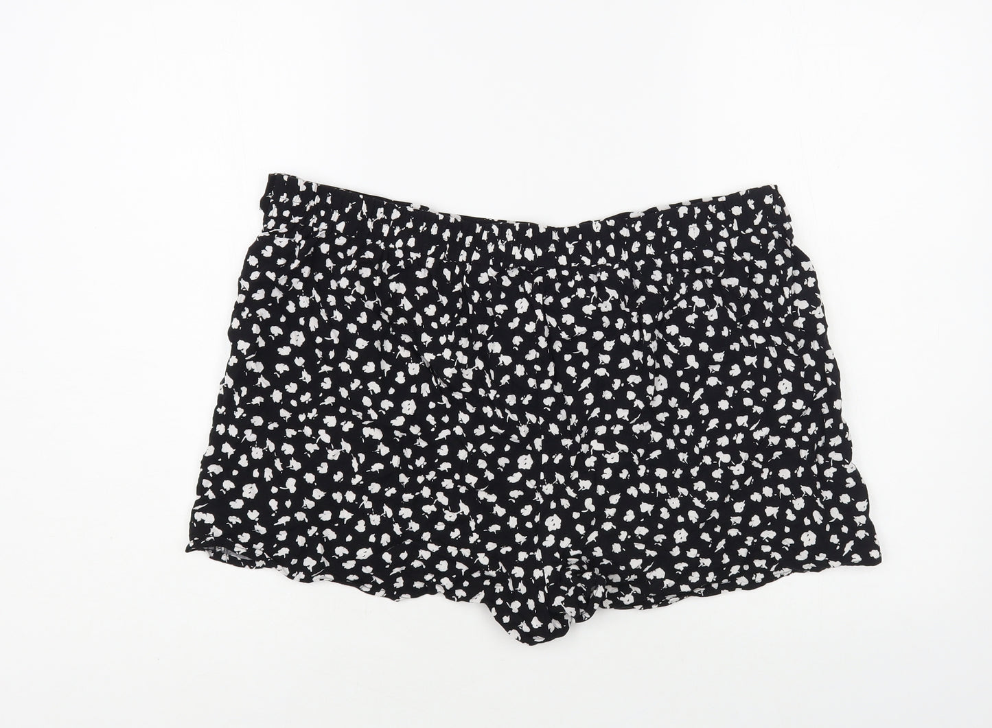 Primark Womens Black Floral Viscose Bermuda Shorts Size 18 L3 in Regular Tie