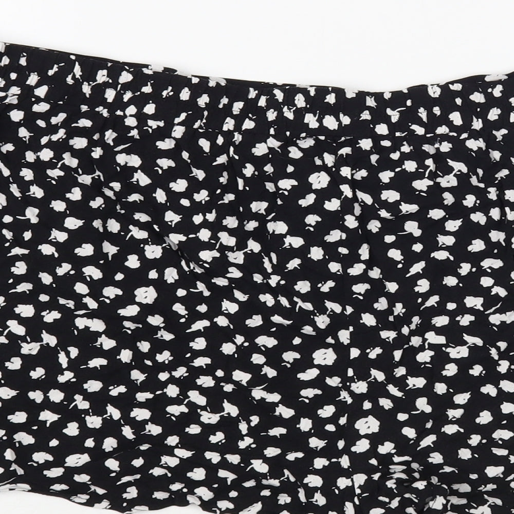Primark Womens Black Floral Viscose Bermuda Shorts Size 18 L3 in Regular Tie