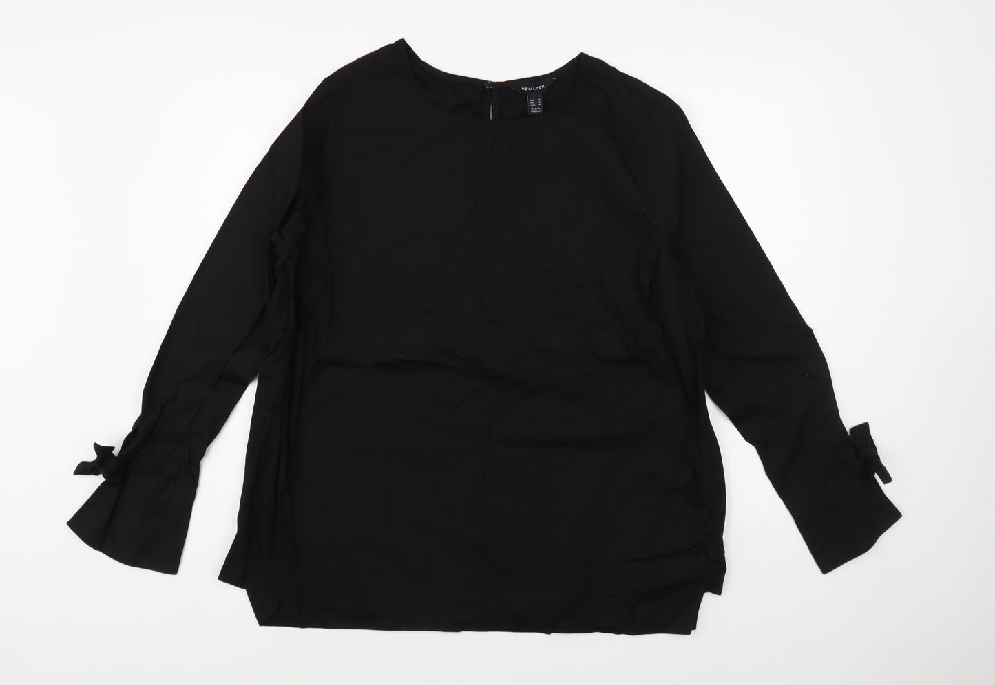 New Look Womens Black Cotton Basic Blouse Size 18 Round Neck