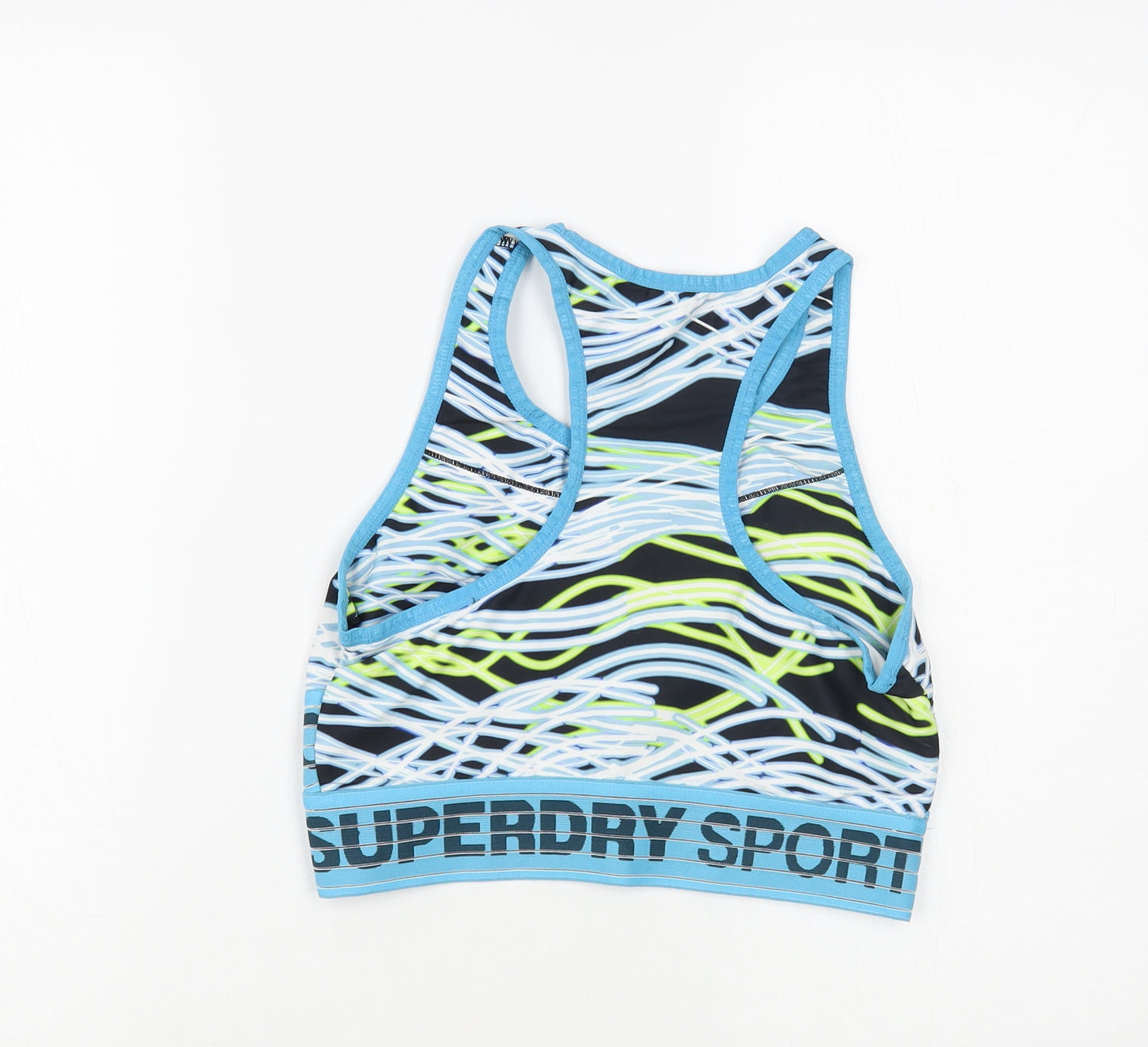 Superdry Womens Blue Geometric Polyester Cropped Tank Size 12 Scoop Neck Pullover - Sports Bra