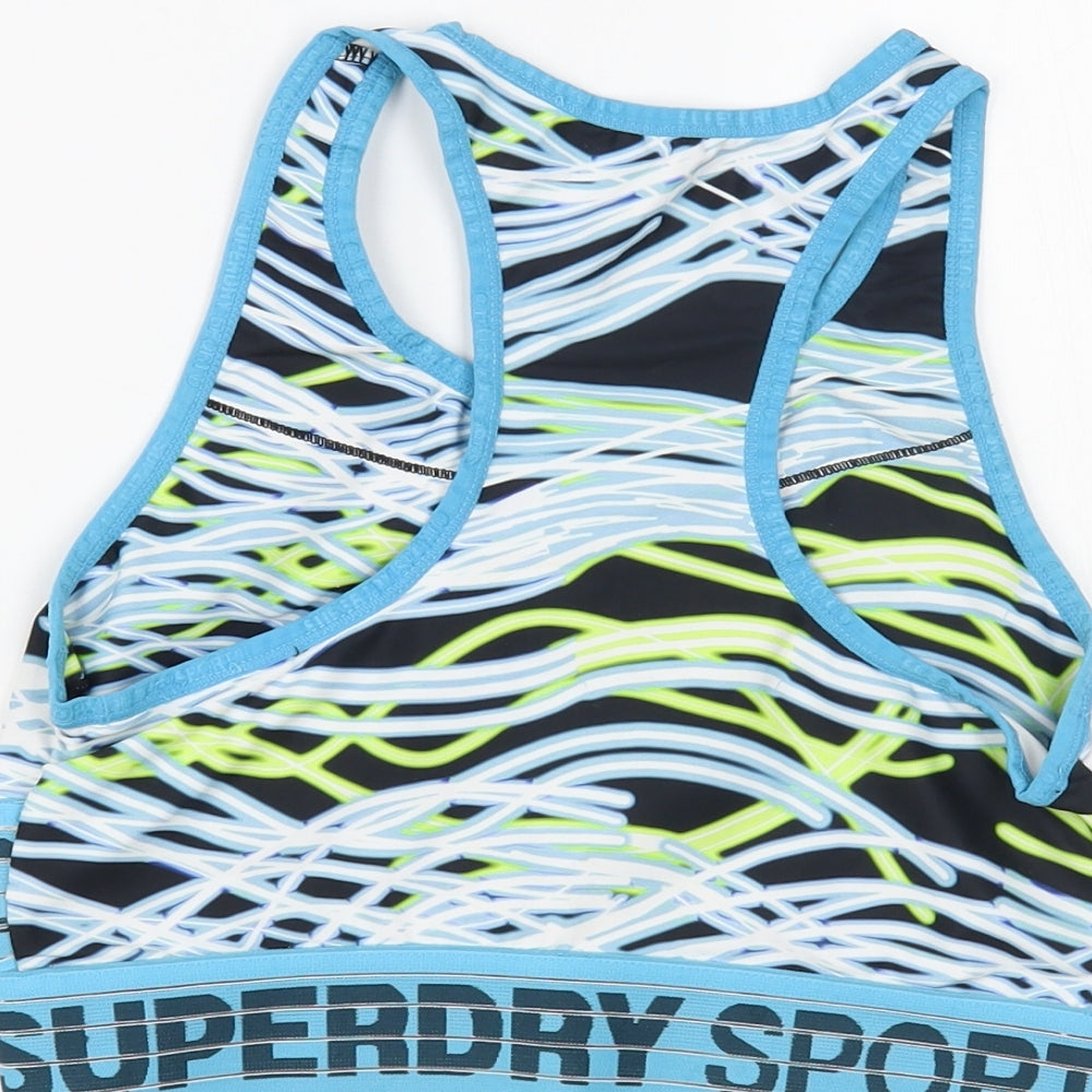 Superdry Womens Blue Geometric Polyester Cropped Tank Size 12 Scoop Neck Pullover - Sports Bra
