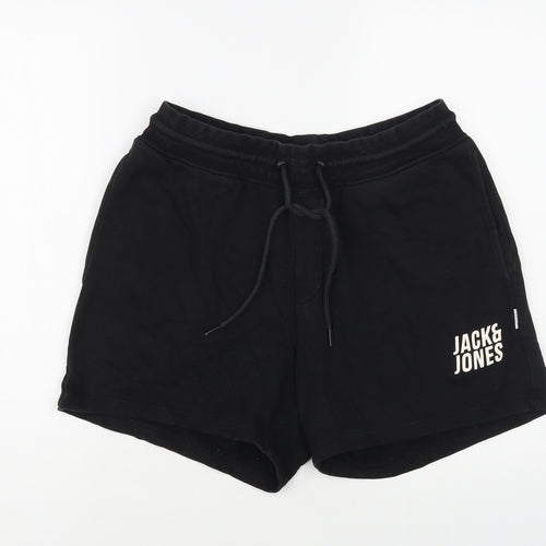 JACK & JONES Mens Black Cotton Sweat Shorts Size L L6 in Regular Drawstring