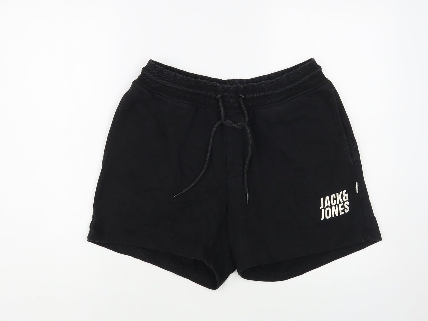 JACK & JONES Mens Black Cotton Sweat Shorts Size L L6 in Regular Drawstring