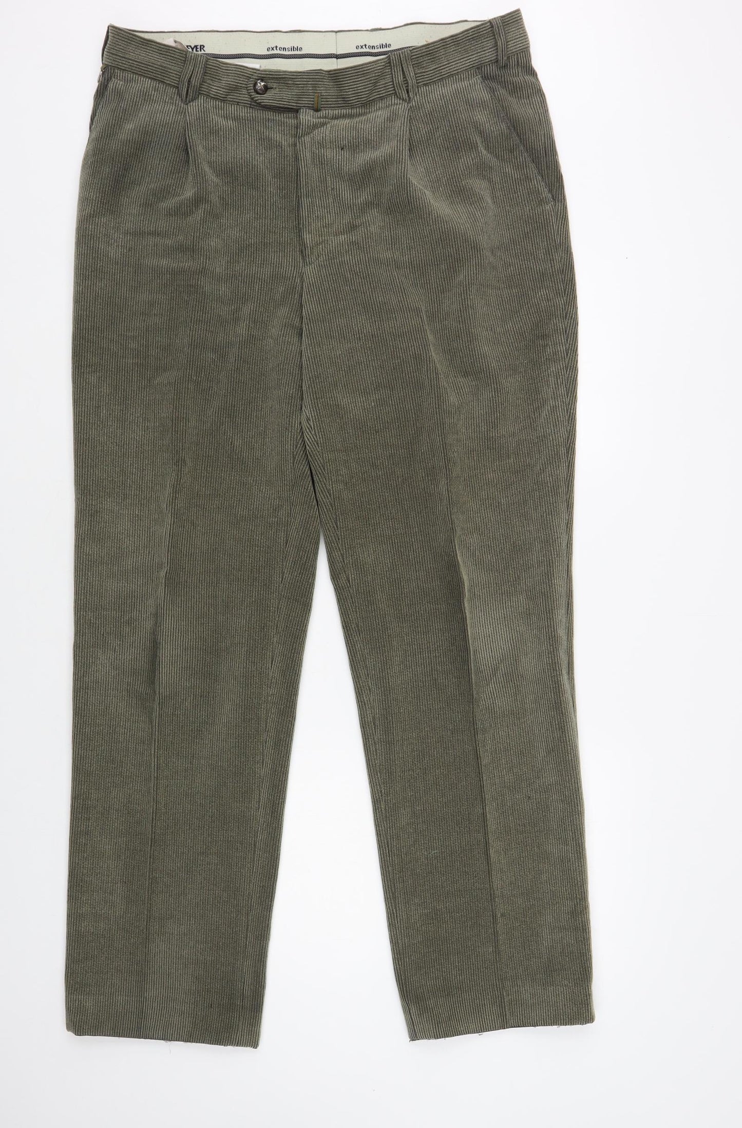 Meyer Mens Green Polyester Trousers Size 36 in L32 in Regular Button