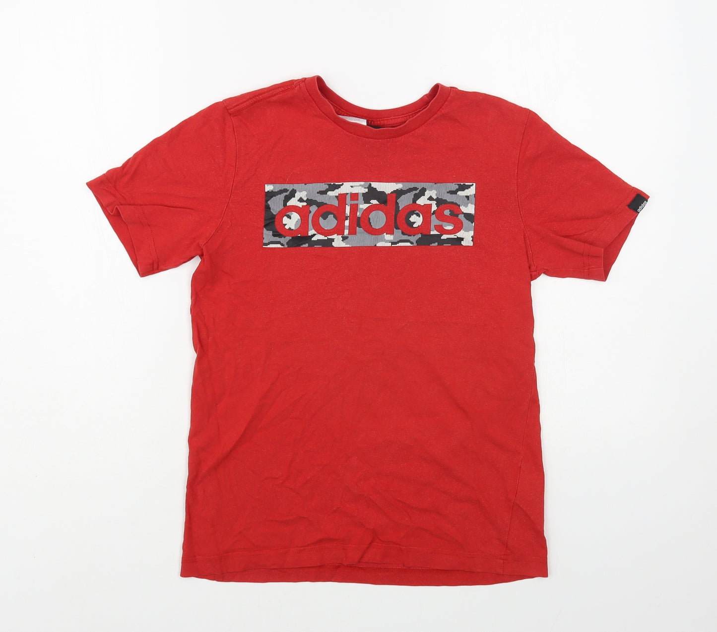 adidas Boys Red Cotton Pullover T-Shirt Size 11-12 Years Crew Neck Pullover