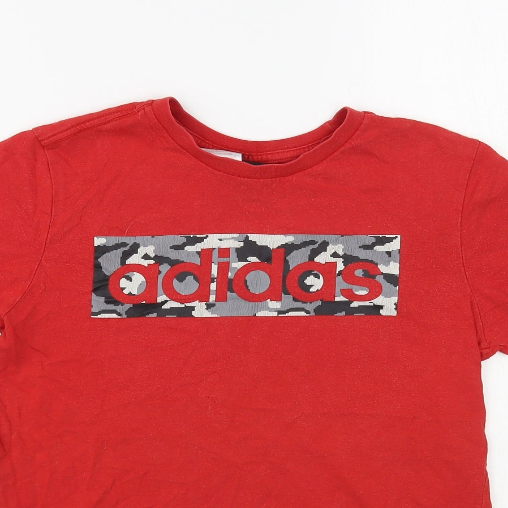 adidas Boys Red Cotton Pullover T-Shirt Size 11-12 Years Crew Neck Pullover