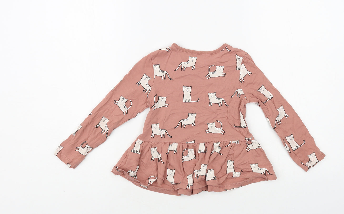George Girls Pink Geometric Cotton Basic T-Shirt Size 3-4 Years Crew Neck Pullover - Cat Print