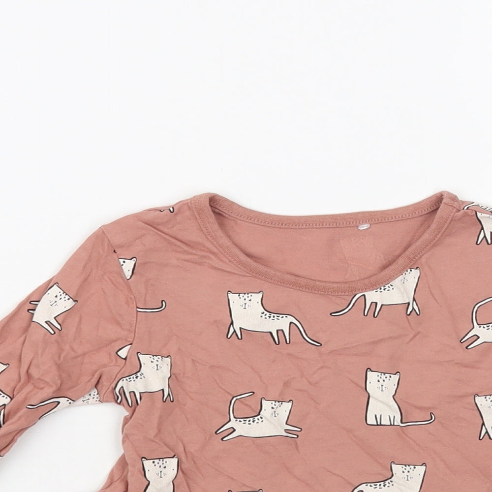 George Girls Pink Geometric Cotton Basic T-Shirt Size 3-4 Years Crew Neck Pullover - Cat Print