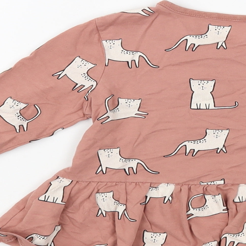 George Girls Pink Geometric Cotton Basic T-Shirt Size 3-4 Years Crew Neck Pullover - Cat Print