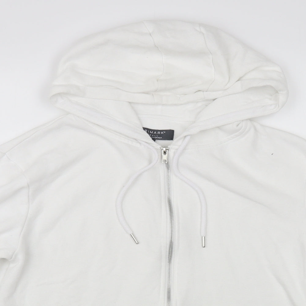 Primark Womens White Cotton Full Zip Hoodie Size S Zip