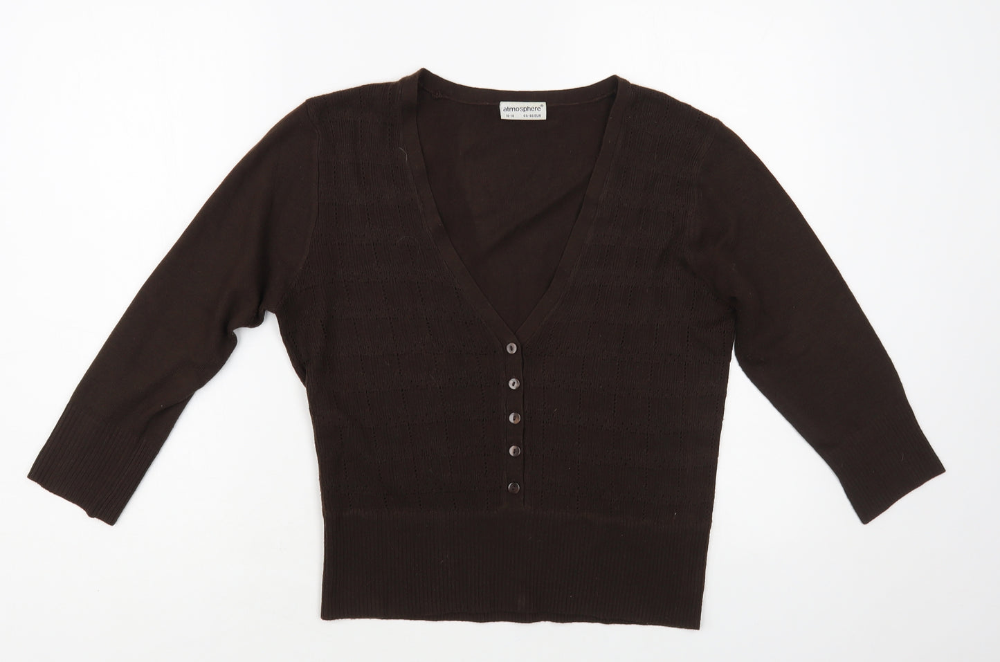 Atmosphere Womens Brown V-Neck Acrylic Cardigan Jumper Size 16