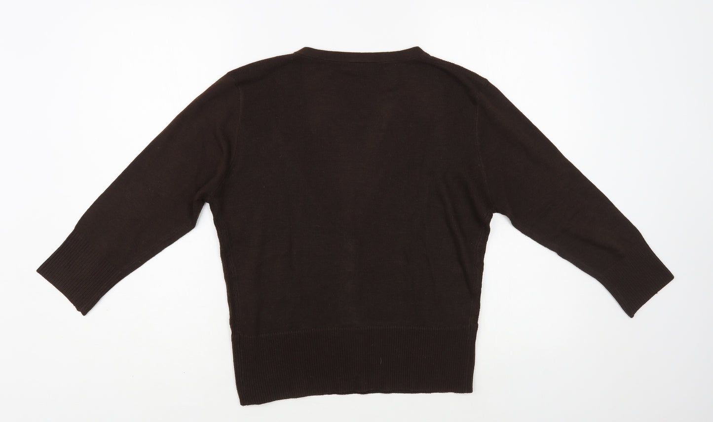 Atmosphere Womens Brown V-Neck Acrylic Cardigan Jumper Size 16