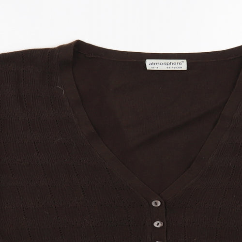 Atmosphere Womens Brown V-Neck Acrylic Cardigan Jumper Size 16