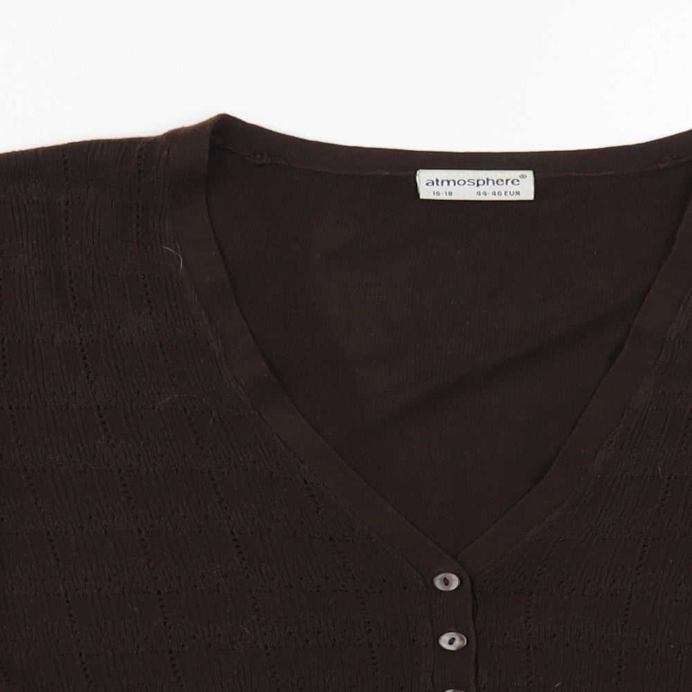 Atmosphere Womens Brown V-Neck Acrylic Cardigan Jumper Size 16