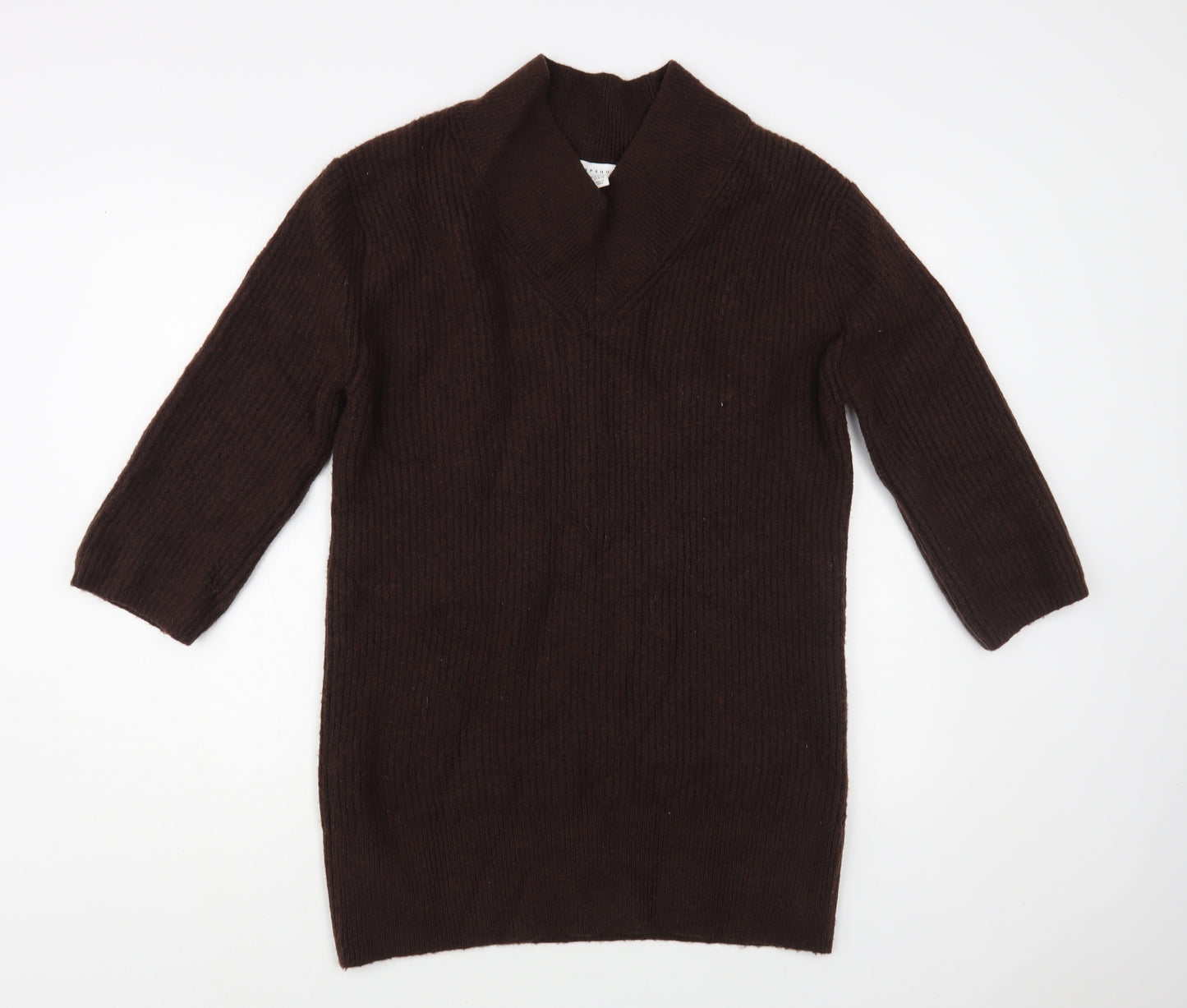 Topshop Womens Brown V-Neck Polyester Tunic Jumper Size M