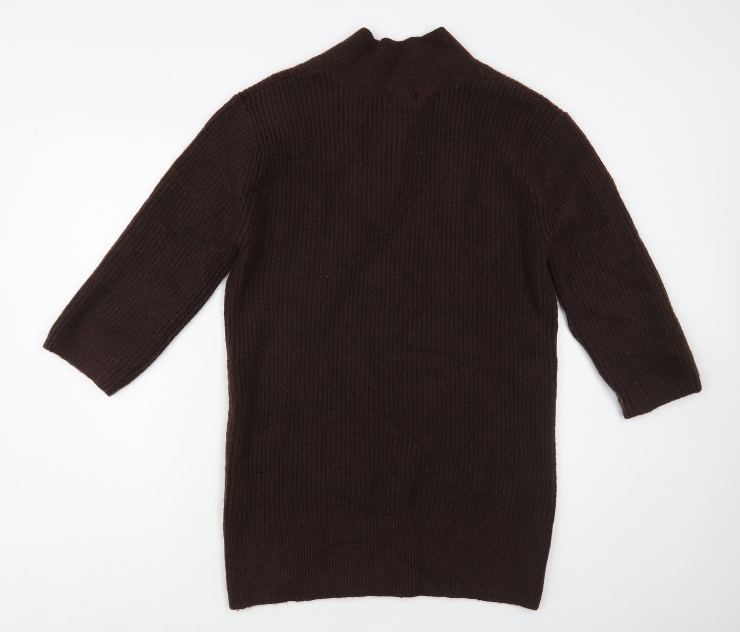 Topshop Womens Brown V-Neck Polyester Tunic Jumper Size M