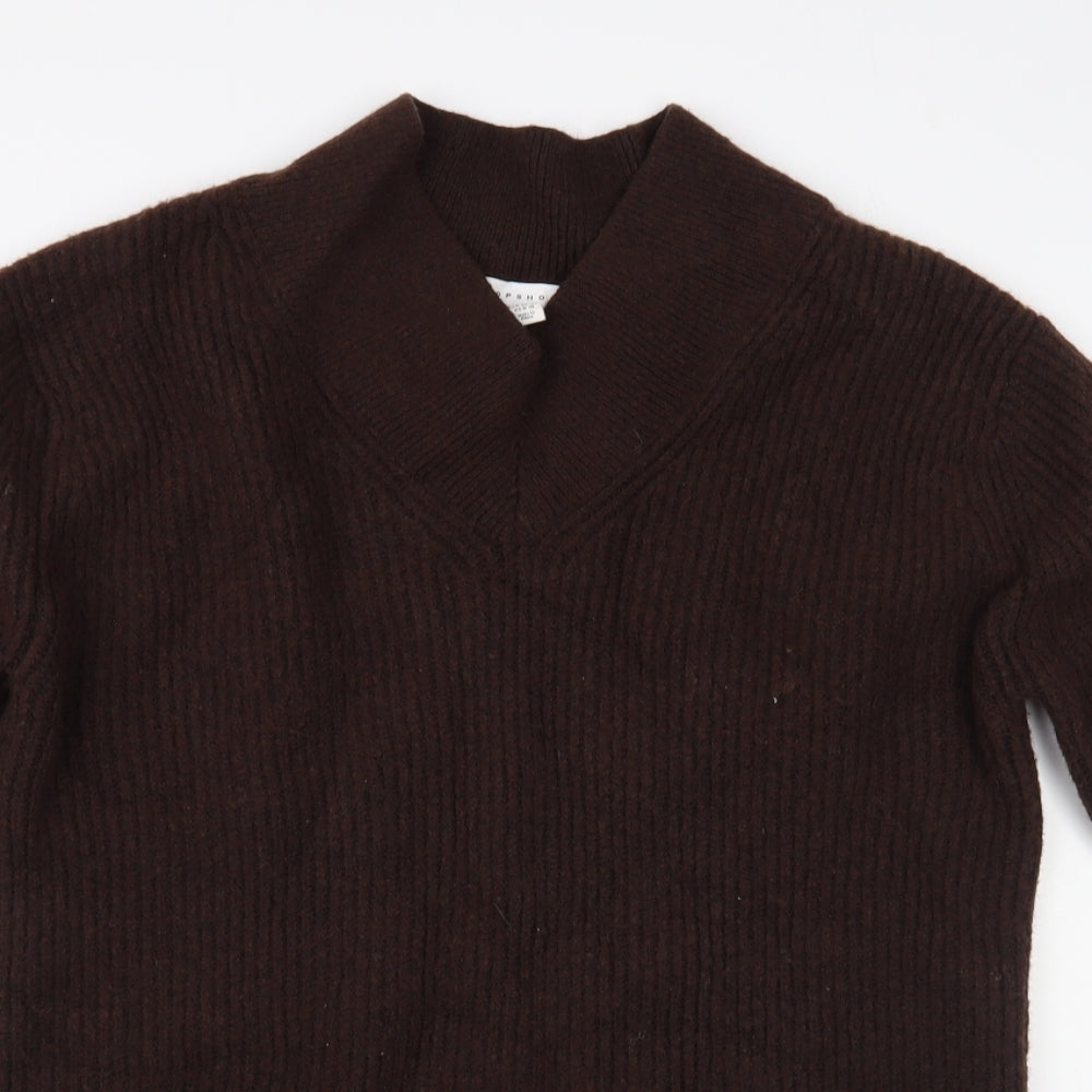 Topshop Womens Brown V-Neck Polyester Tunic Jumper Size M