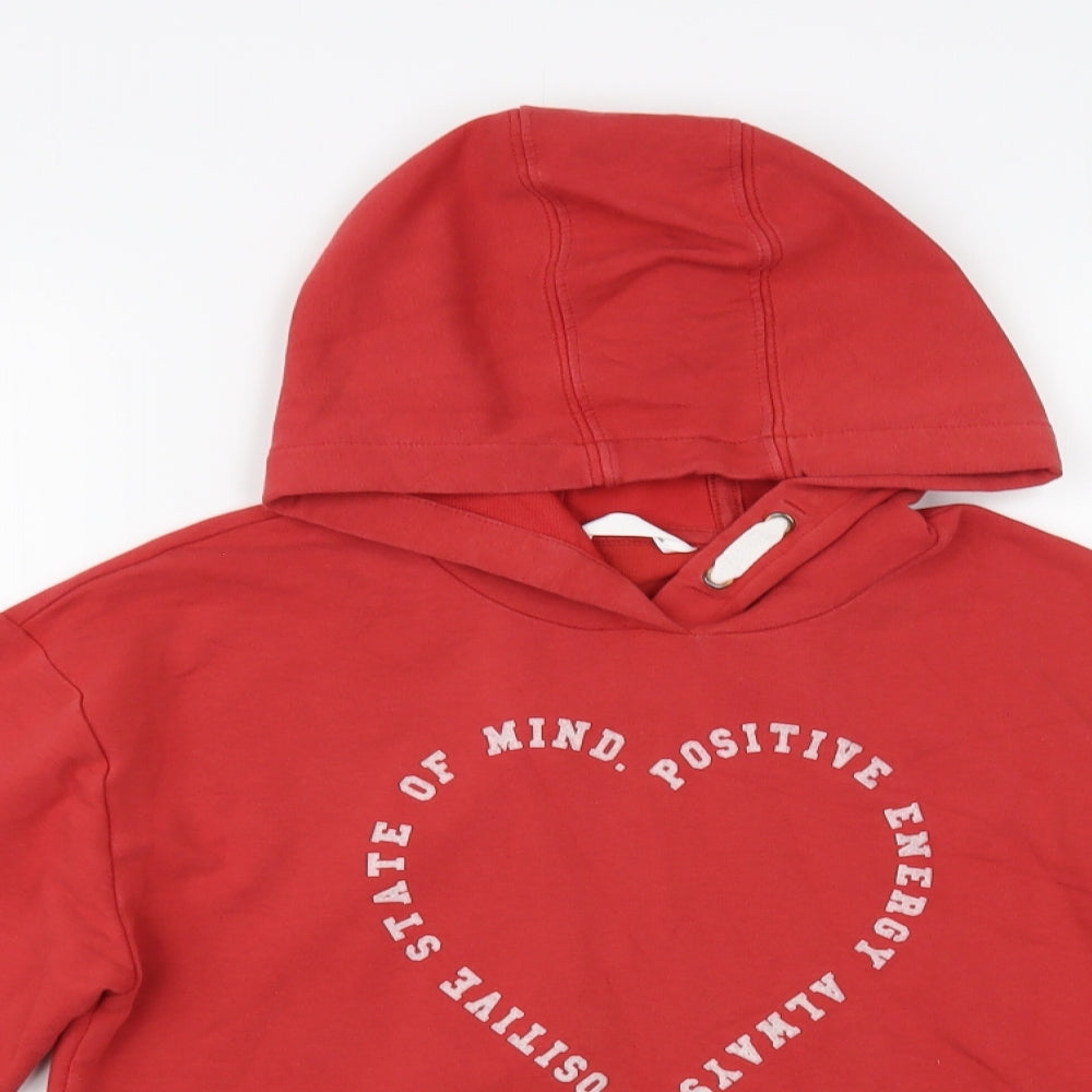 Marks and Spencer Girls Red Cotton Pullover Hoodie Size 11-12 Years Pullover - Herat