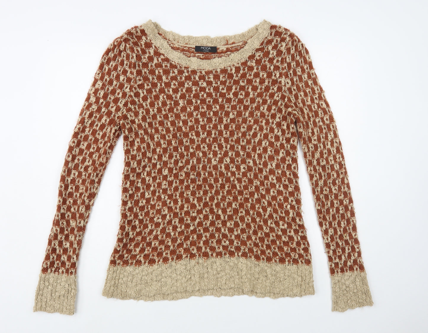 George Womens Brown Boat Neck Geometric Acrylic Pullover Jumper Size 14