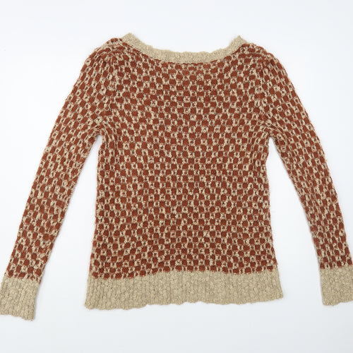 George Womens Brown Boat Neck Geometric Acrylic Pullover Jumper Size 14
