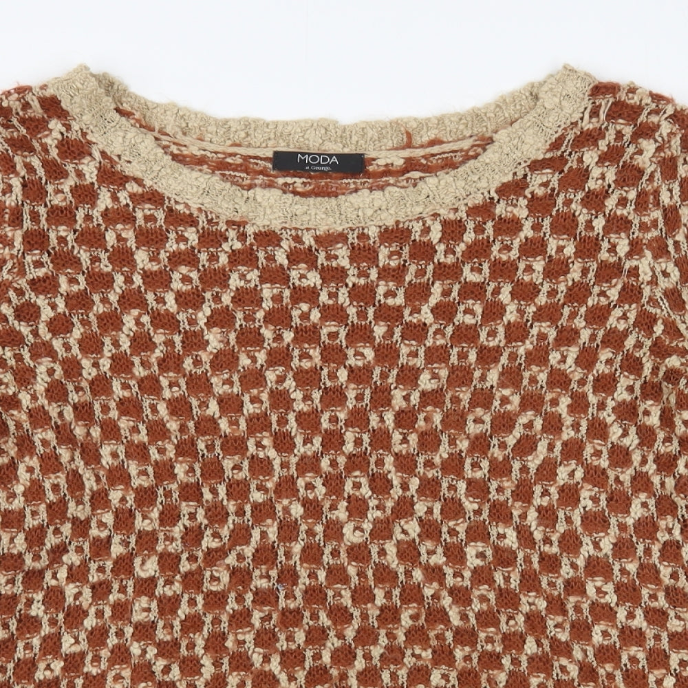 George Womens Brown Boat Neck Geometric Acrylic Pullover Jumper Size 14