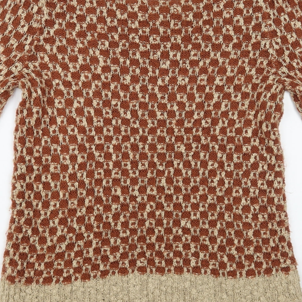 George Womens Brown Boat Neck Geometric Acrylic Pullover Jumper Size 14