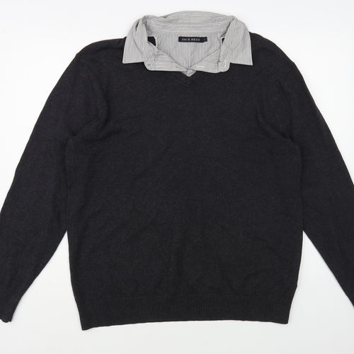 Jack Reed Mens Grey Collared Cotton Pullover Jumper Size L