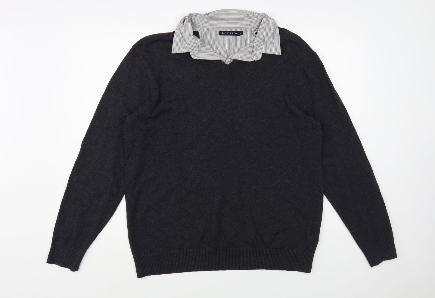 Jack Reed Mens Grey Collared Cotton Pullover Jumper Size L