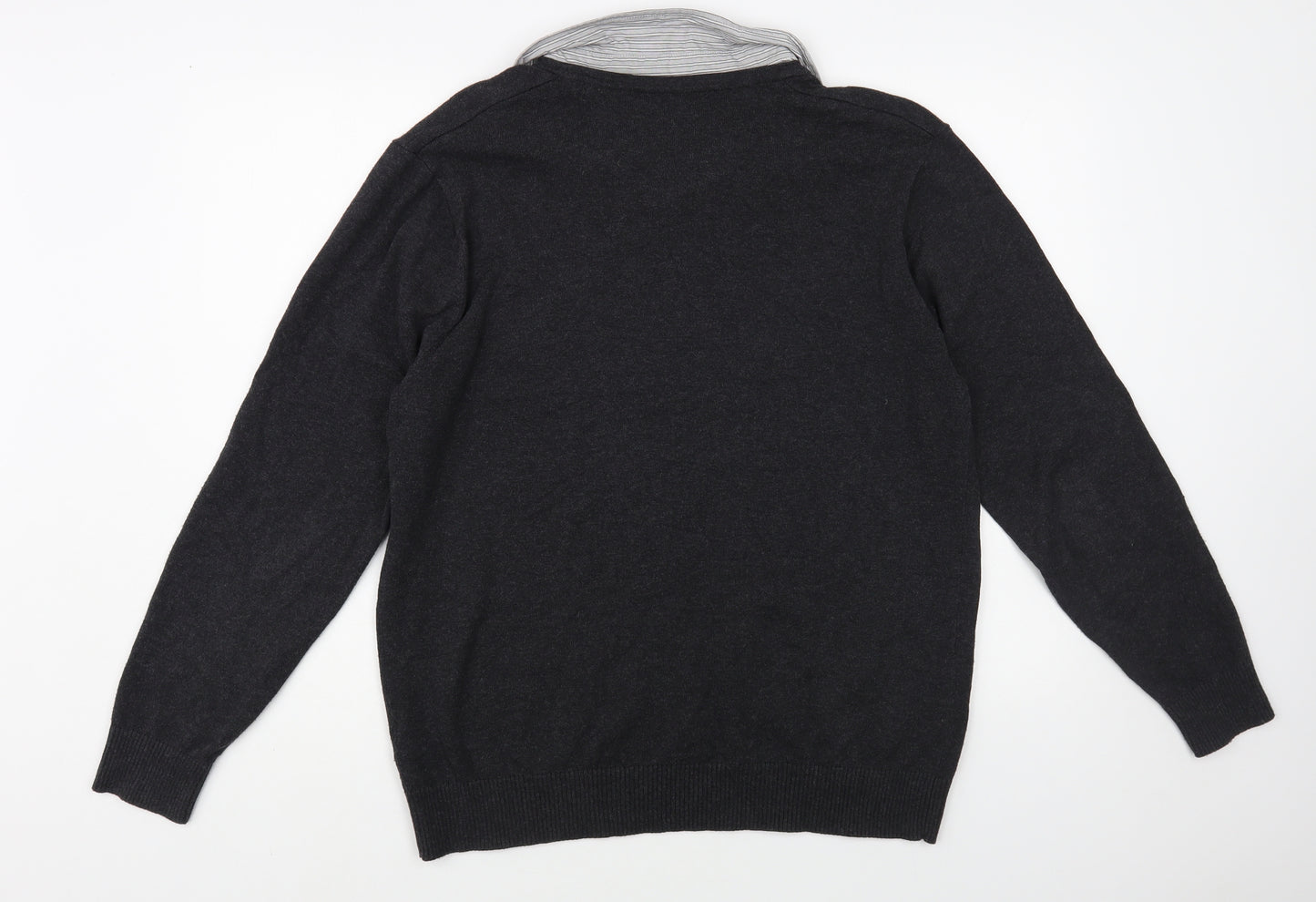 Jack Reed Mens Grey Collared Cotton Pullover Jumper Size L