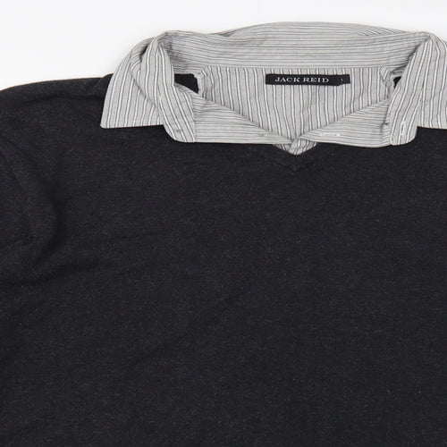 Jack Reed Mens Grey Collared Cotton Pullover Jumper Size L