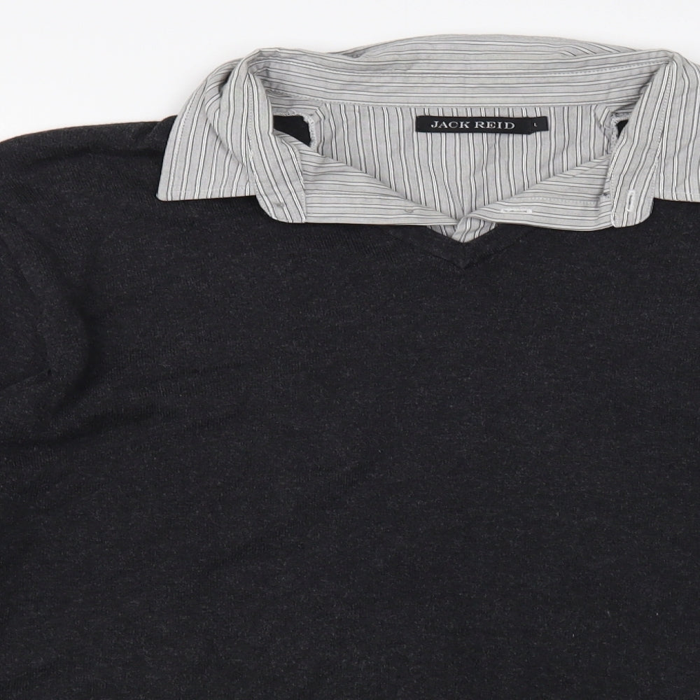 Jack Reed Mens Grey Collared Cotton Pullover Jumper Size L