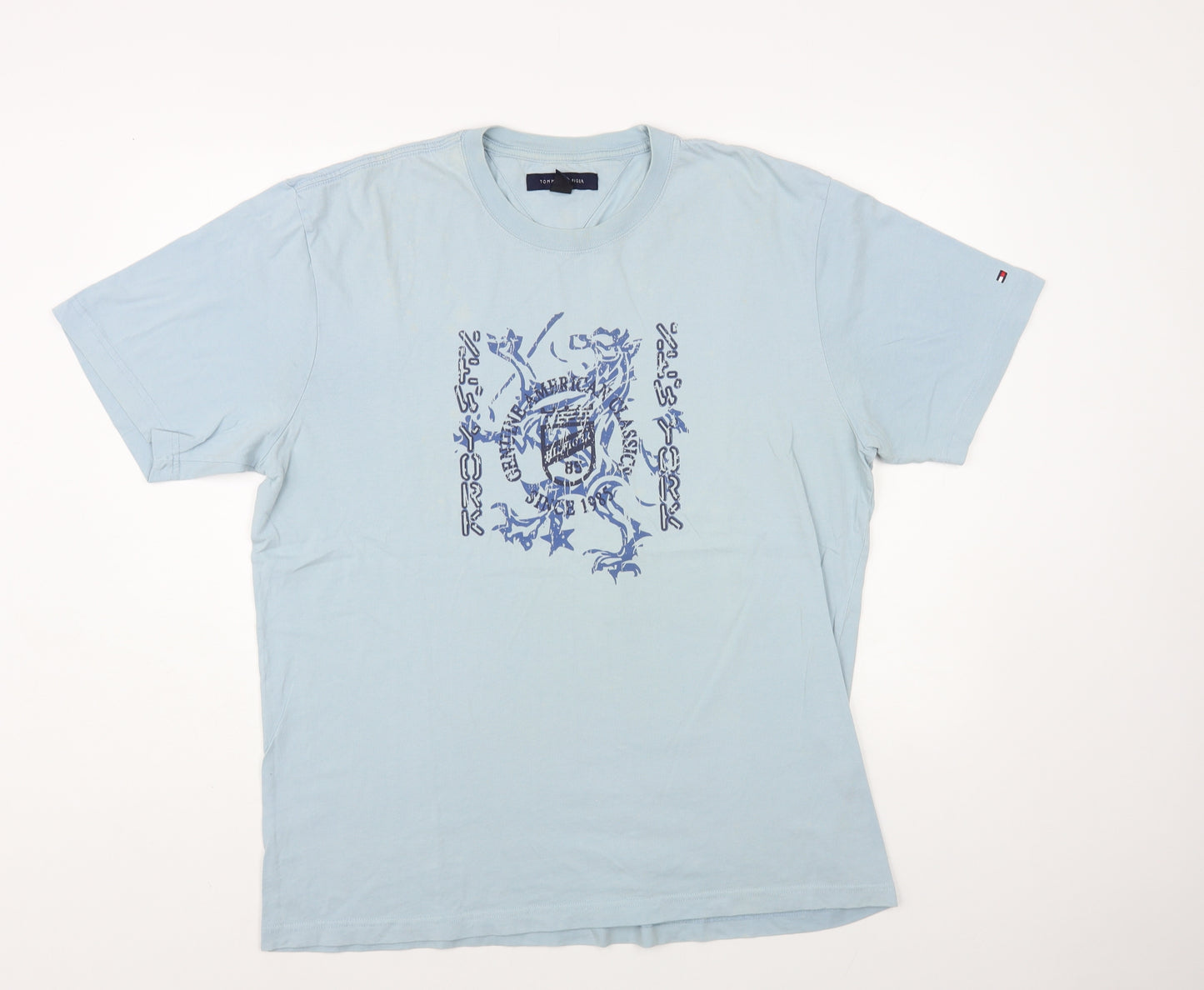 Tommy Hilfiger Womens Blue Cotton Basic T-Shirt Size L Crew Neck