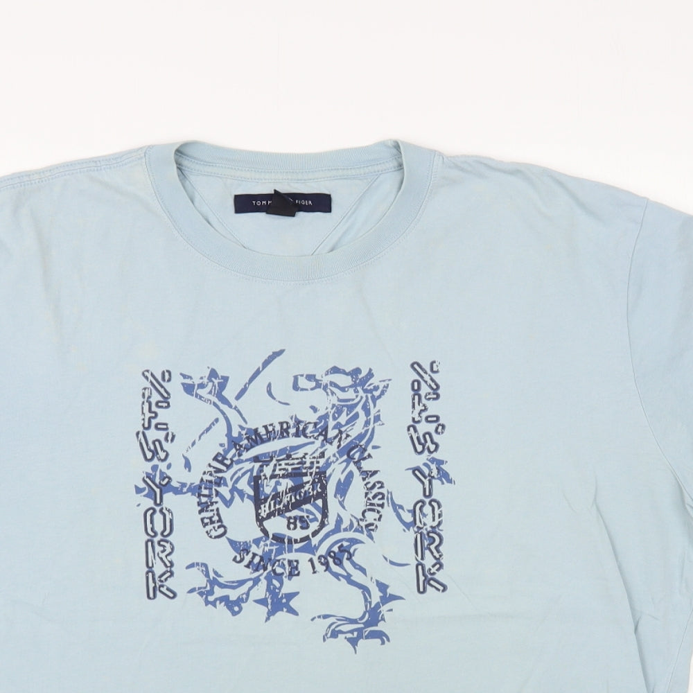 Tommy Hilfiger Womens Blue Cotton Basic T-Shirt Size L Crew Neck
