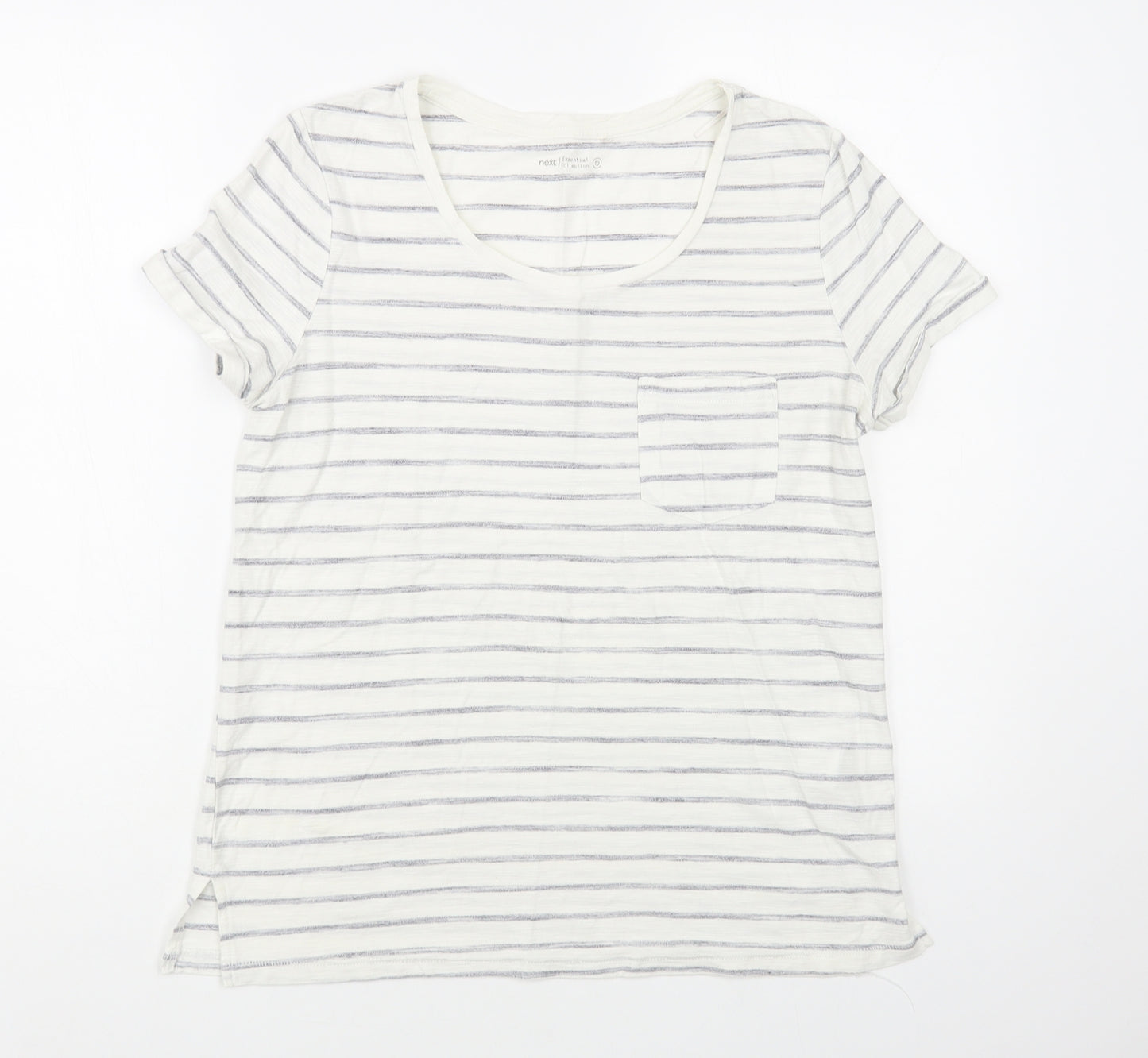 NEXT Womens White Striped Cotton Basic T-Shirt Size 10 Scoop Neck