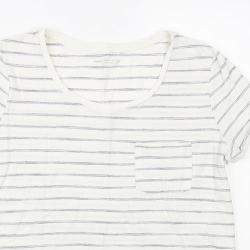 NEXT Womens White Striped Cotton Basic T-Shirt Size 10 Scoop Neck