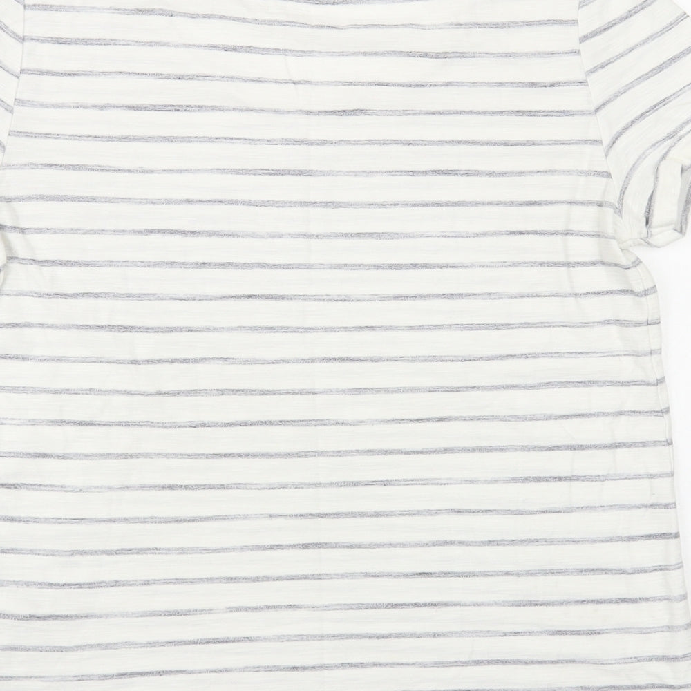 NEXT Womens White Striped Cotton Basic T-Shirt Size 10 Scoop Neck