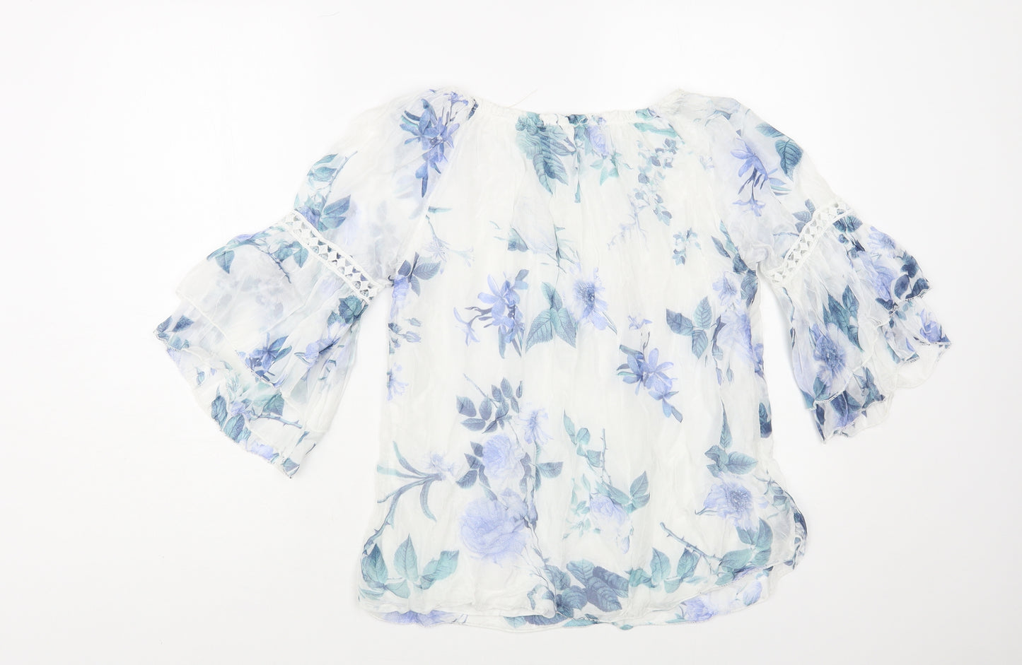Viola Borghi Womens White Floral Viscose Basic Blouse Size S Boat Neck