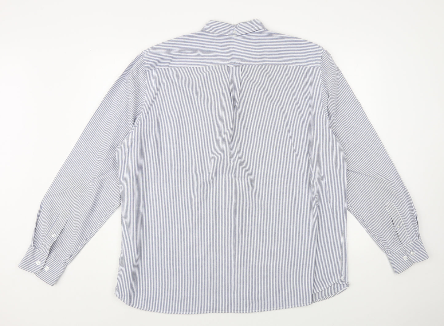 TU Mens Blue Striped Cotton Button-Up Size XL Collared Button