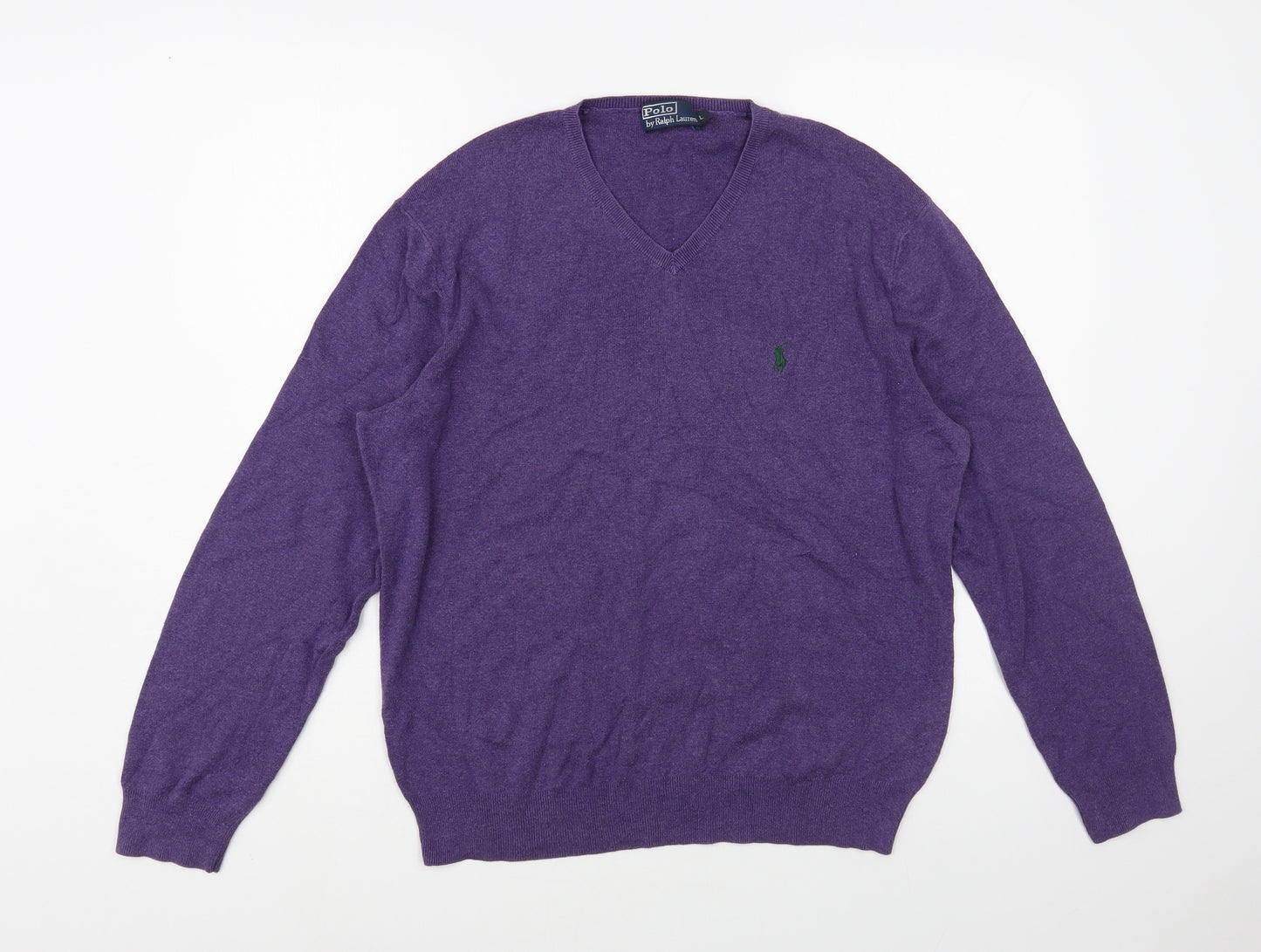 Polo Ralph Lauren Mens Purple V-Neck Cotton Pullover Jumper Size L
