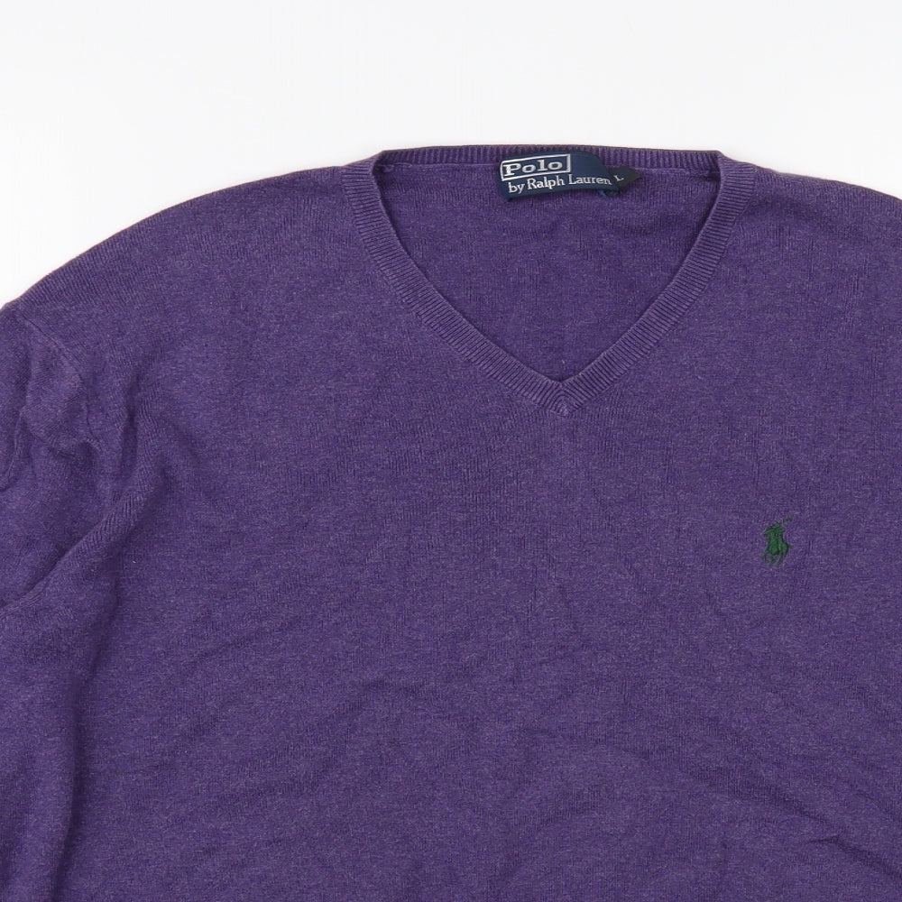 Polo Ralph Lauren Mens Purple V-Neck Cotton Pullover Jumper Size L