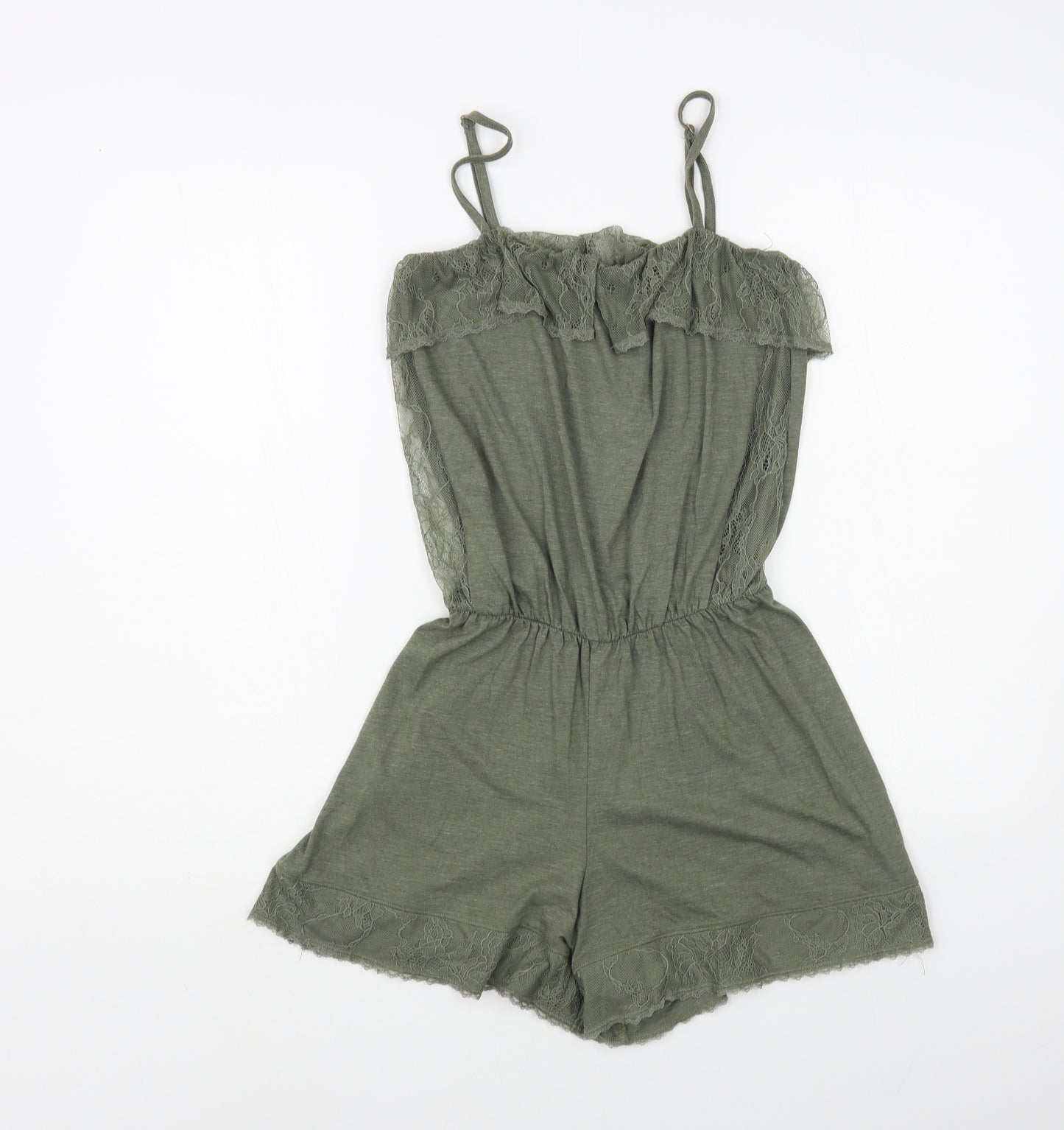 Miss Selfridge Womens Green Cotton Playsuit One-Piece Size 12 Pullover - Lace Detail