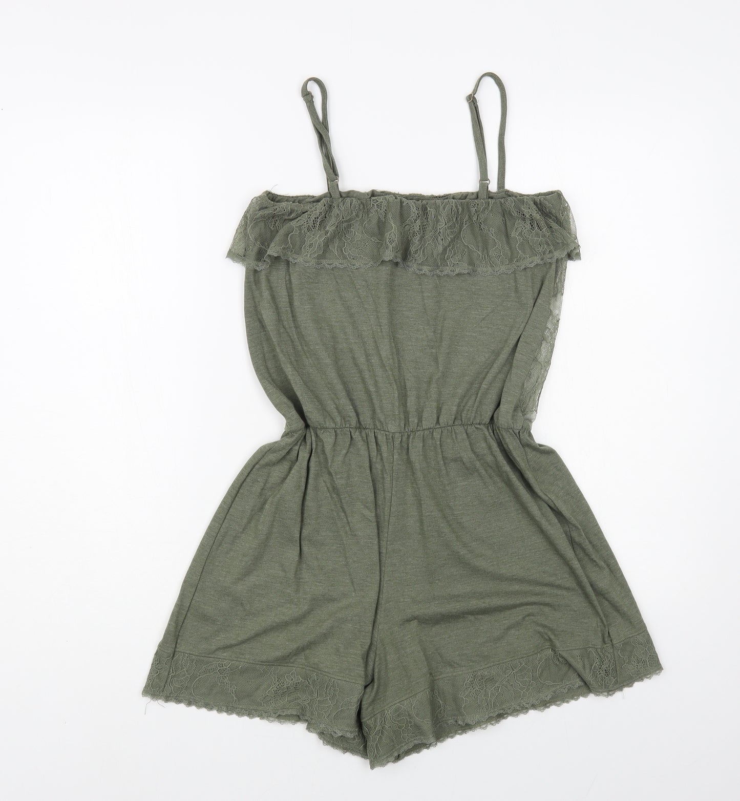Miss Selfridge Womens Green Cotton Playsuit One-Piece Size 12 Pullover - Lace Detail