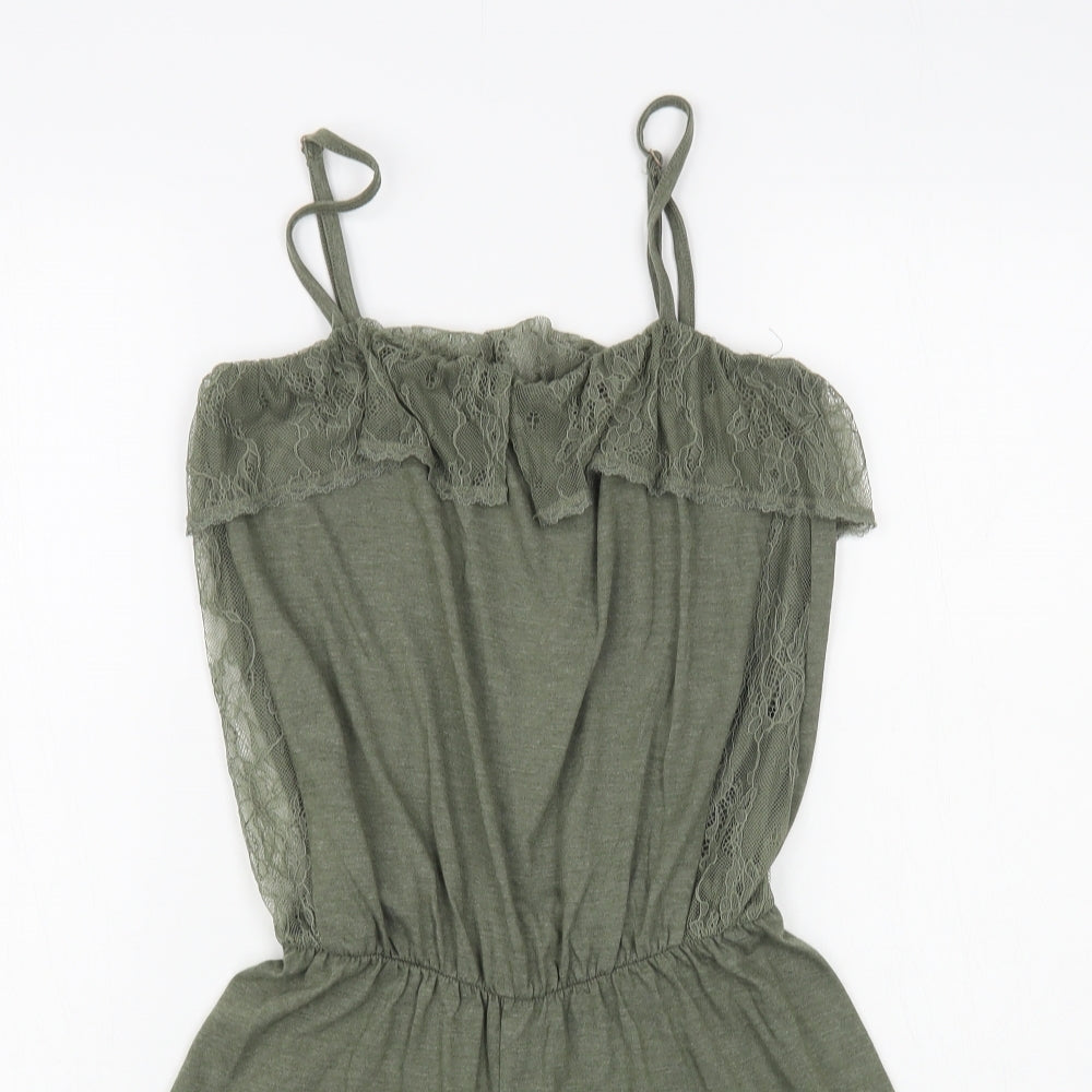 Miss Selfridge Womens Green Cotton Playsuit One-Piece Size 12 Pullover - Lace Detail