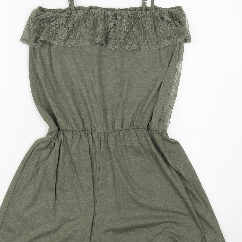 Miss Selfridge Womens Green Cotton Playsuit One-Piece Size 12 Pullover - Lace Detail