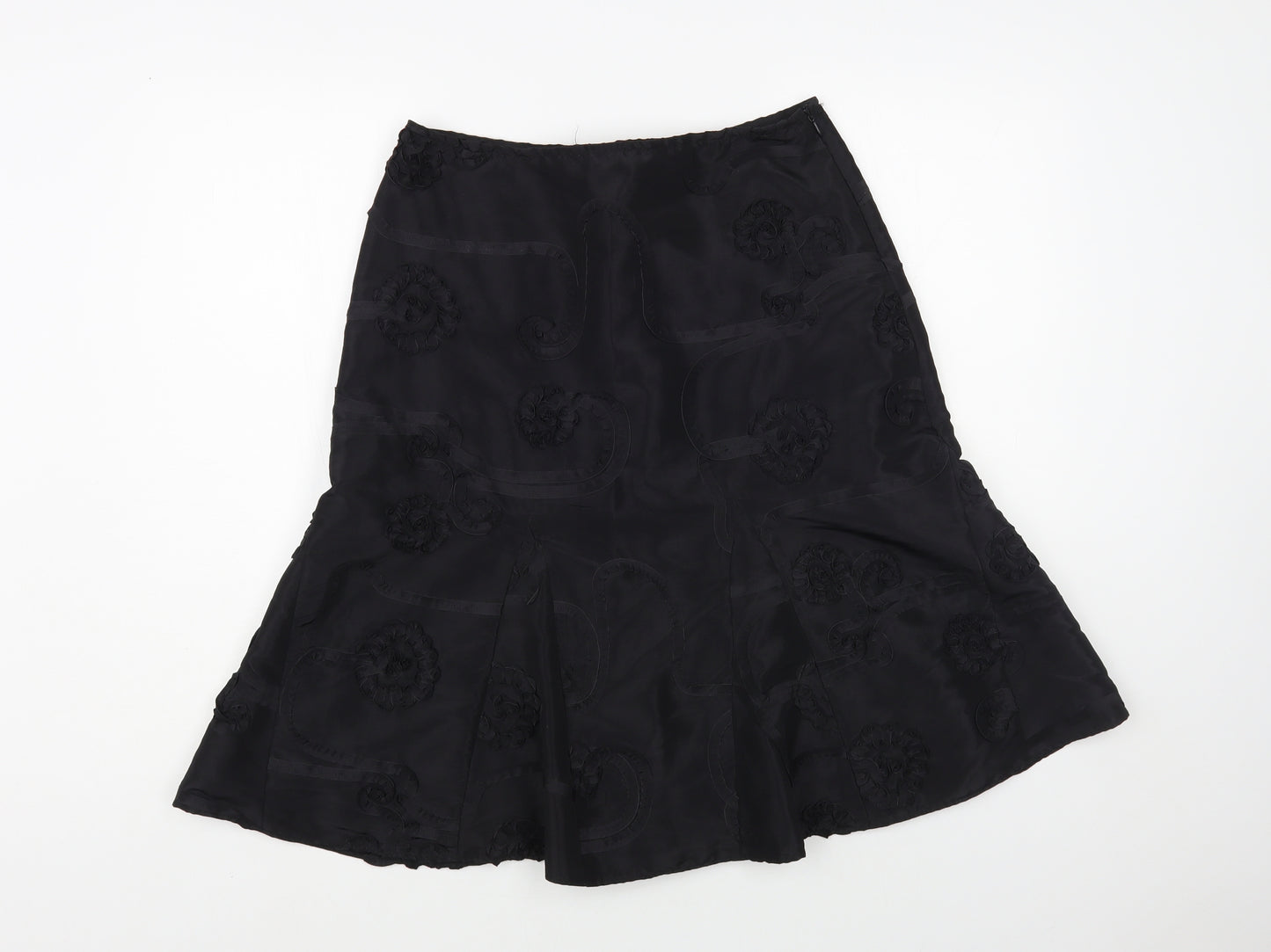 Per Una Womens Black Floral Polyester A-Line Skirt Size 10 Zip