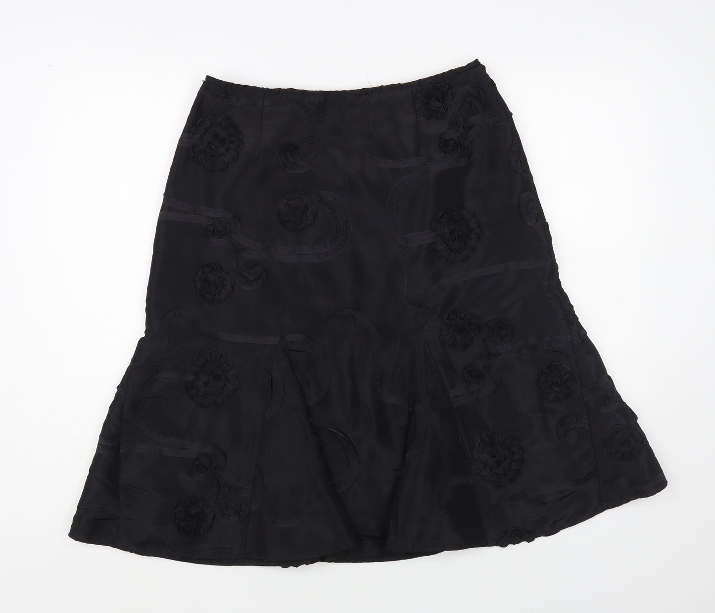 Per Una Womens Black Floral Polyester A-Line Skirt Size 10 Zip