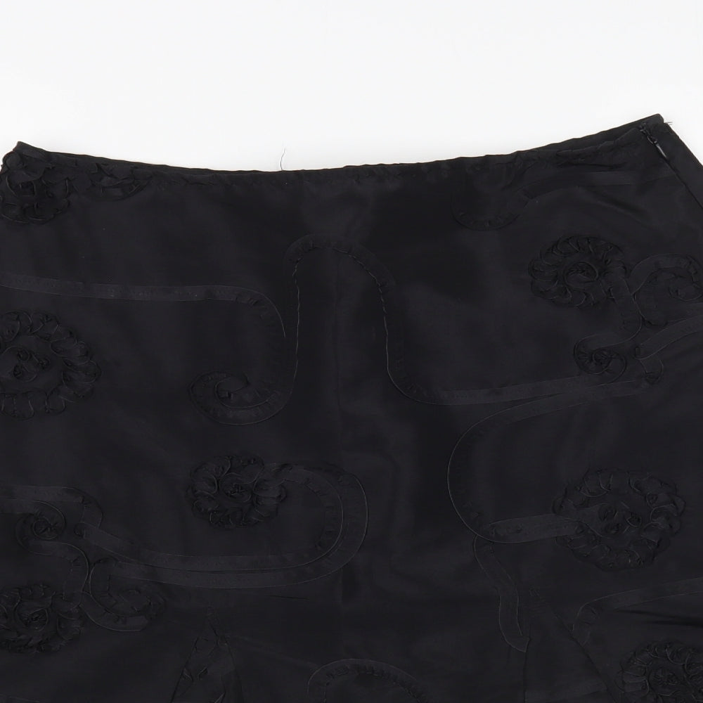 Per Una Womens Black Floral Polyester A-Line Skirt Size 10 Zip