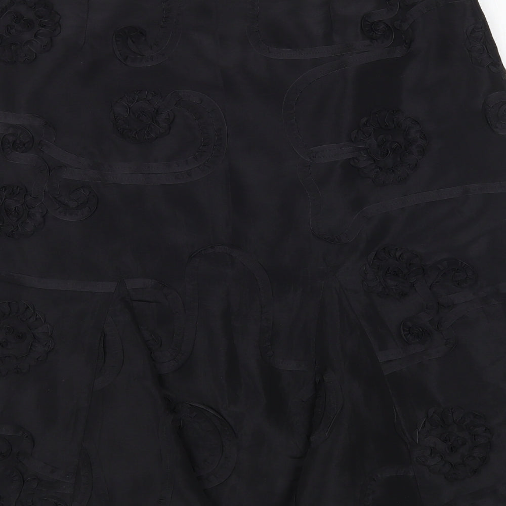 Per Una Womens Black Floral Polyester A-Line Skirt Size 10 Zip