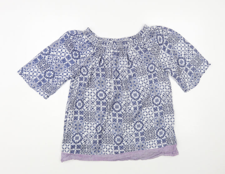 Gina Womens Blue Paisley Polyester Basic Blouse Size 12 Boat Neck