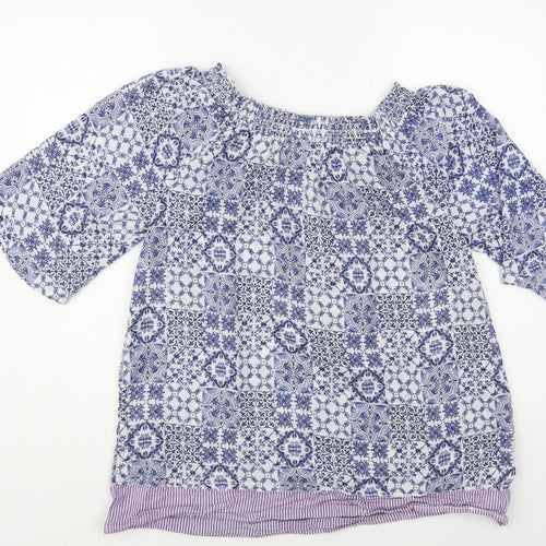 Gina Womens Blue Paisley Polyester Basic Blouse Size 12 Boat Neck